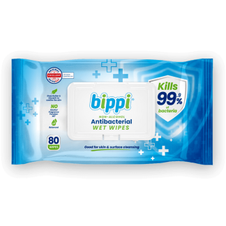 កន្សែងសើម Bippi ប្រឆាំងនឹងបាក់តេរី